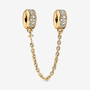 Gold Plated Pandora Clear Pavé Safety Clip Safety Chains | QINR83425