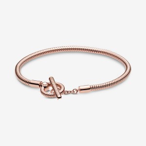 Rose Gold Plated Pandora Moments T-Bar Snake Charm Bracelets | NZVS68021