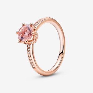Rose Gold Plated Pandora Pink Sparkling Crown Solitaire Halo & Solitaire Rings | AOKI17382