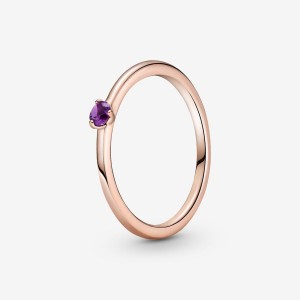 Rose Gold Plated Pandora Purple Solitaire Halo & Solitaire Rings | IEKO07859