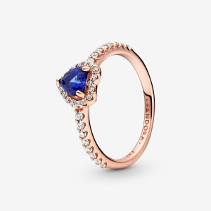 Rose Gold Plated Pandora Sparkling Blue Elevated Halo & Solitaire Rings | INPW06493