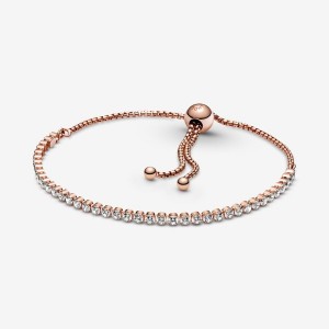 Rose Gold Plated Pandora Sparkling Slider Tennis Sliding Bracelets | VKHI85179