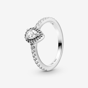 Sterling Silver Pandora Classic Teardrop Halo Halo & Solitaire Rings | HACW76392