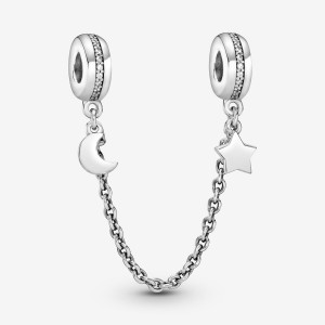 Sterling Silver Pandora Half Moon and Star Safety Safety Chains | OKDT56097