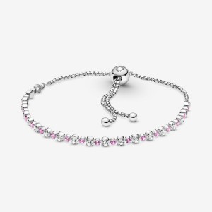 Sterling Silver Pandora Pink & Clear Sparkle Slider Sliding Bracelets | NRSU36908