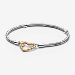 Two-tone Pandora Moments Heart Closure Snake Best Seller Bracelets | BFPD69875
