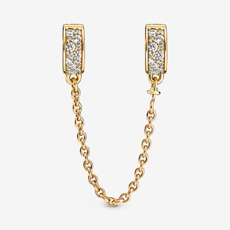 Gold Plated Pandora Clear Pavé Safety Clip Safety Chains | QINR83425
