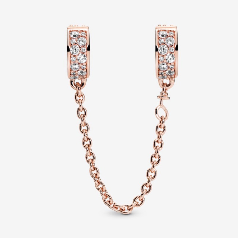 Rose Gold Plated Pandora Clear Pavé Safety Clip Safety Chains | DHBA54208