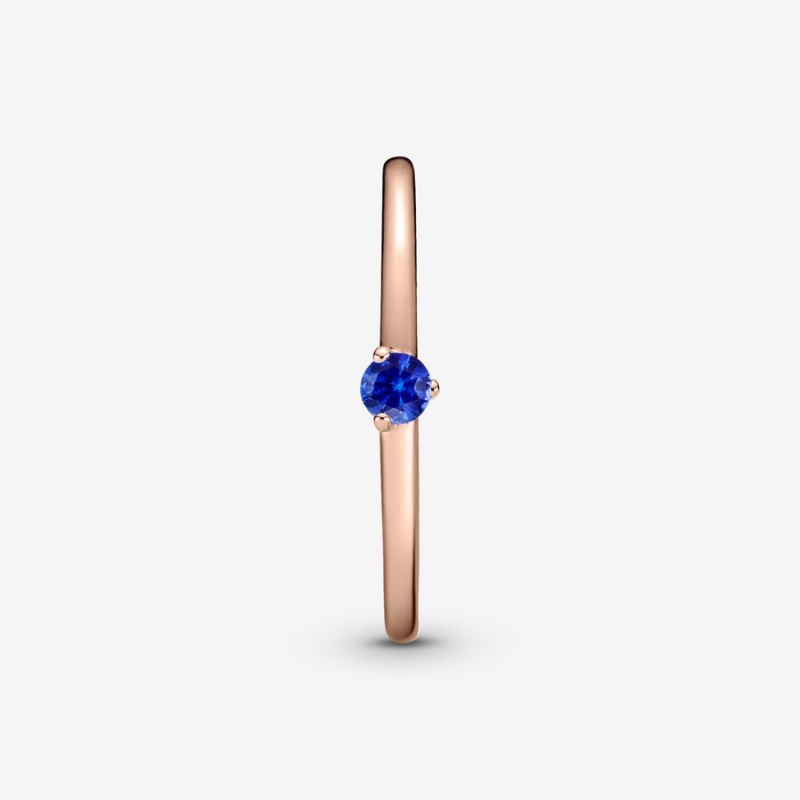 Rose Gold Plated Pandora Stellar Blue Solitaire Halo & Solitaire Rings | QXKP94180