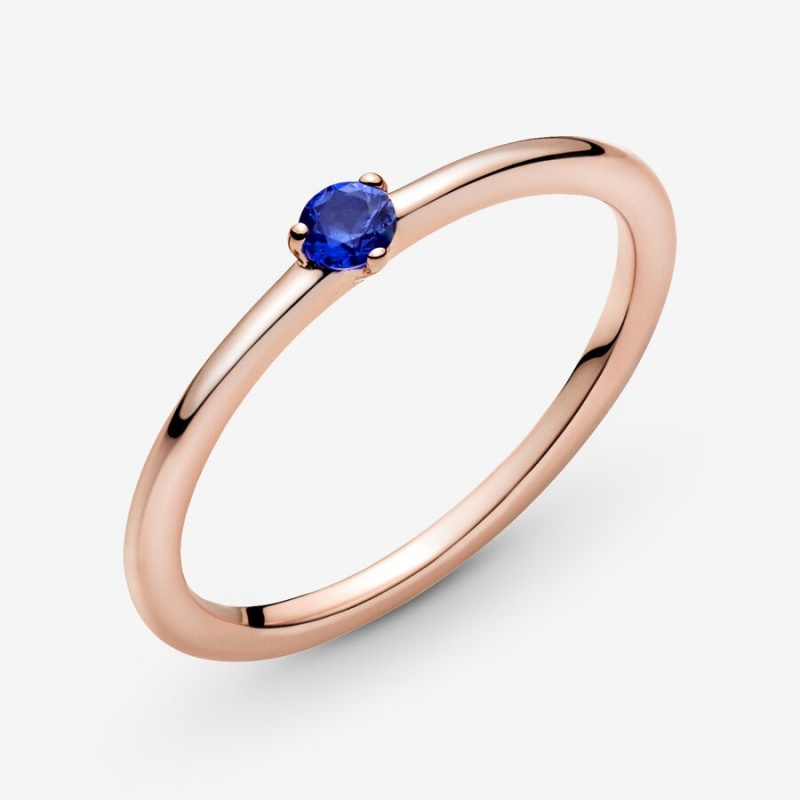 Rose Gold Plated Pandora Stellar Blue Solitaire Halo & Solitaire Rings | QXKP94180