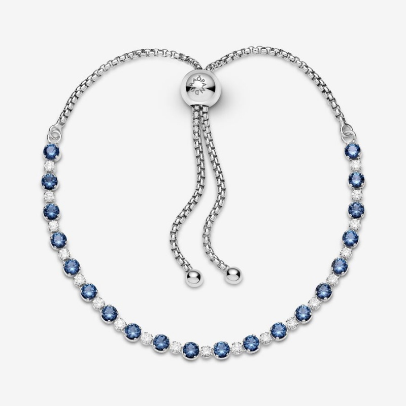 Sterling Silver Pandora Blue and Clear Sparkle Slider Sliding Bracelets | FYOP89310