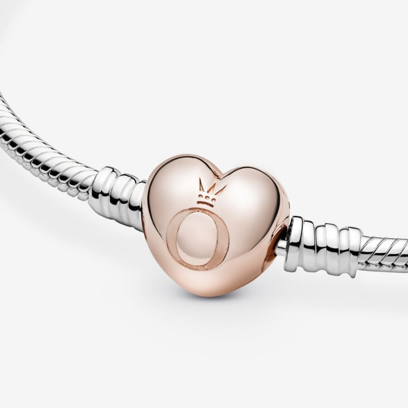 Two-tone Pandora Moments Heart Clasp Snake Charm Bracelets | UCWM19672