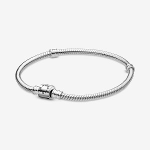 Sterling Silver Pandora Moments Barrel Clasp Snake Charm Bracelets | RAMF64318